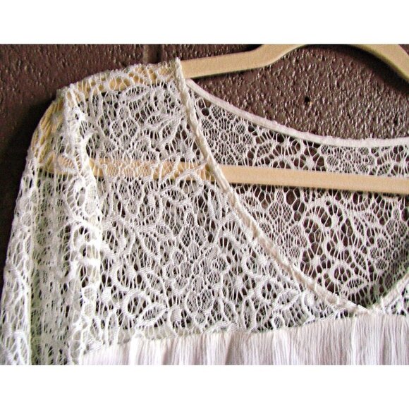 Entro Ivory Crepe and Lace Crochet Peasant Shirt Top Long Sleeves Size Large - Picture 4 of 11